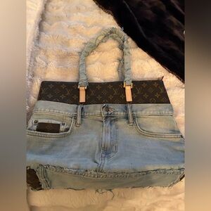Handmade Stylish Denim and Monogram Tote Bag